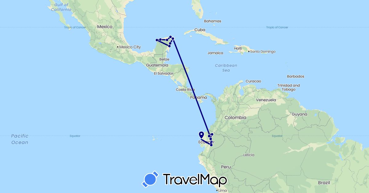TravelMap itinerary: driving in Ecuador, Mexico (North America, South America)